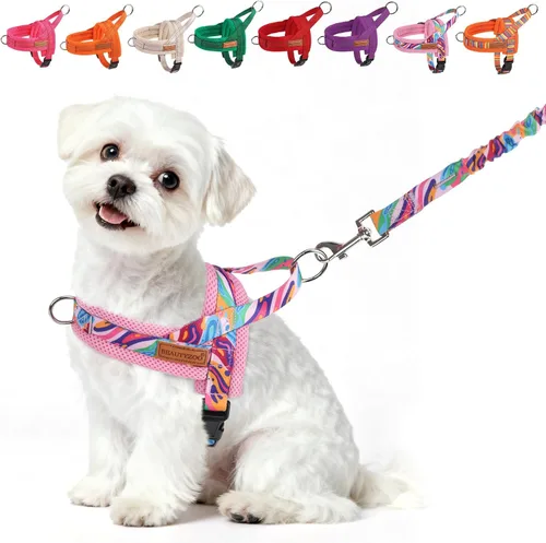 Miniatura 20 de BEAUTYZOO Arnés para Perros Pequeños, Juego de Arnés y Correa sin Tirones, Arnés de Chaleco para Cachorros Suave a Prueba de Escapes con Manija
