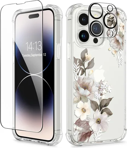 Miniatura 158 de GVIEWIN - Funda floral para iPhone 14 de 6.1 pulgadas, protector de pantalla + protector de lente de cámara, no se amarillenta, a prueba de golpes