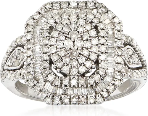 Ross-Simons Anillo multinivel de diamante redondo y baguette de 1,00 quilates en plata de ley, Diamante, Diamante