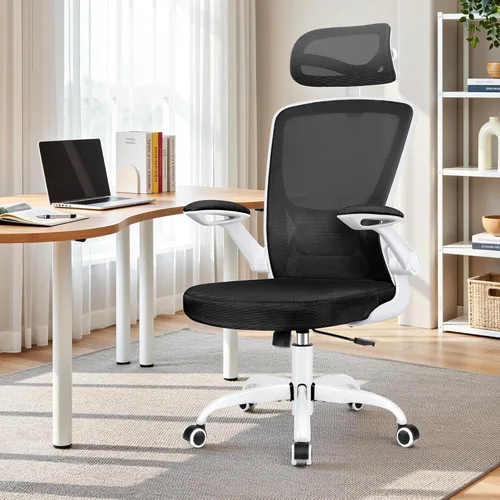Miniatura 13 de BESTFAIR Silla de oficina ergonómica, sillas de oficina de malla transpirable con soporte lumbar ajustable, brazos abatibles, silla de escritorio