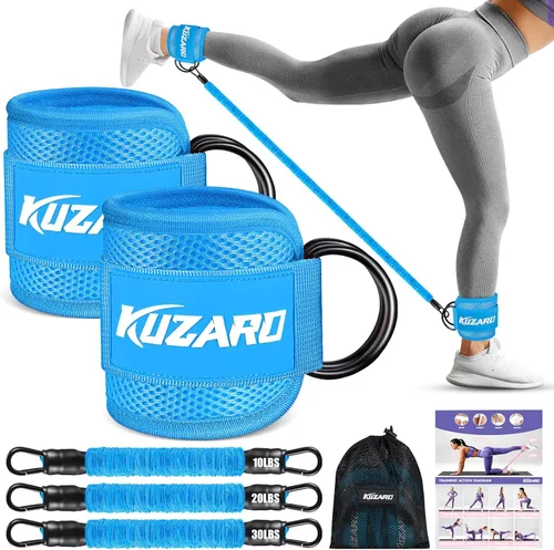KUZARO - Bandas de resistencia para tobillos con puños, bandas de pesas para tobillos para entrenar, equipo de entrenamiento para piernas y glúteos