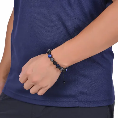 Miniatura 20 de DHQH Triple Protection Bracelet 8/10MM Hematite Black Agate Tigers Eye Stone Bracelet Crystal Jewelry Healing Bead Bracelets for Men Bring Luck