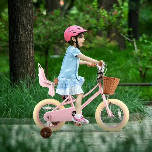 Miniatura 6 de RULLY Donna - Bicicleta infantil para niñas de 2 a 7 años, 12, 14 y 16 pulgadas, bicicleta de princesa con asiento de bicicleta para muñecas, ruedas