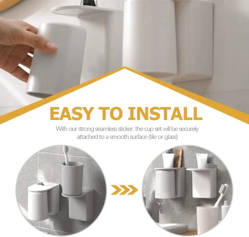 Miniatura 7 de Cabilock Soporte para cepillo de dientes montado en la pared del cuarto de baño, taza magnética para cepillo de pasta de dientes, no se necesitan