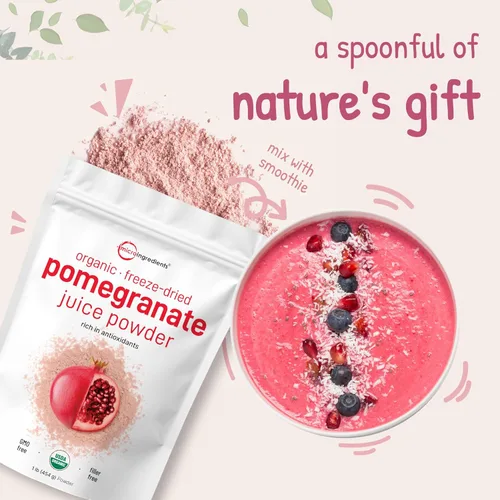 Miniatura 4 de Jugo de granadas orgánicas en polvo, 1 libra (91 porciones), liofilizado y prensado en frío, vitamina C natural, refuerza el sistema inmunitario