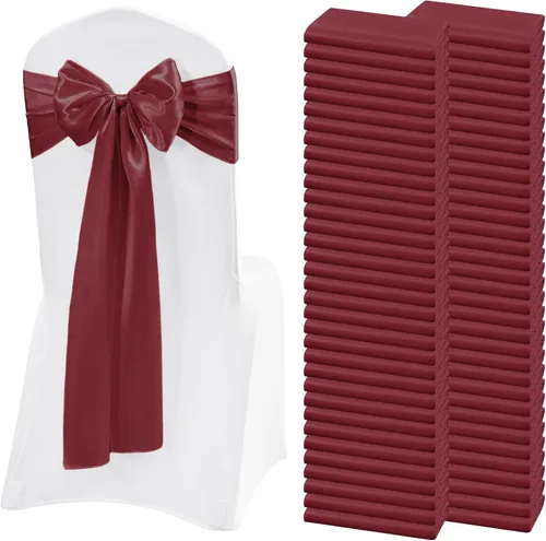 Miniatura 10 de 60 bandas de satén para silla, color burdeos, para fiestas, hoteles, bodas, recepciones, restaurantes y decoración de eventos (7 x 108 pulgadas)