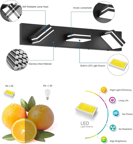 Miniatura 2 de Accesorios de iluminación de tocador de baño sobre espejo (3 luces, 5CCT, regulable) modernos accesorios de iluminación LED de pared de baño, negro