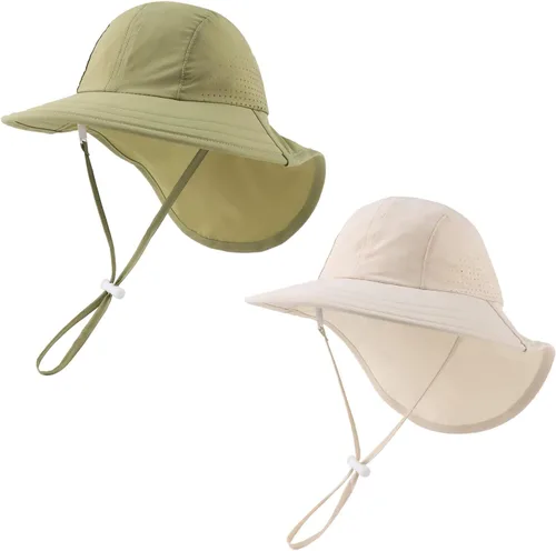 Miniatura 31 de Sombrero de verano para niños pequeños con solapa para el cuello, impermeable, sombrero de natación para niños, protección UV, sombrero de playa