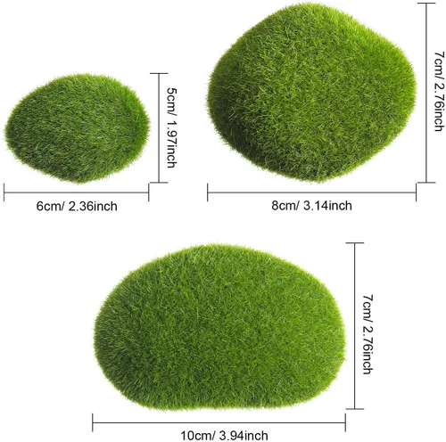 Miniatura 2 de TecUnite 20 rocas artificiales de musgo de 3 tamaños, bolas de musgo verde sintético, piedras cubiertas decorativas para decoración de jardín