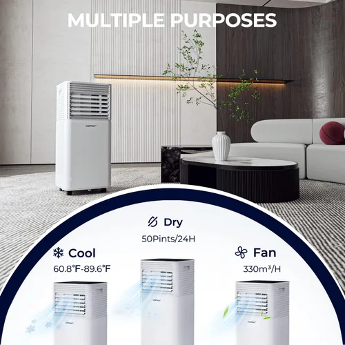 Miniatura 3 de COSTWAY Aire acondicionado portátil, refrigeración de CA de 10000 BTU para espacios de habitación de hasta 350 pies cuadrados, con control remoto