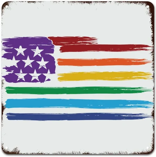 Miniatura 12 de Placa de pared con diseño de bandera de Estados Unidos, diseño retro vintage de arcoíris, letrero de metal LGBTQ, orgullo gay, regalo del mes