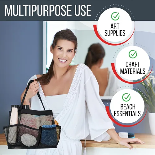 Miniatura 4 de Masirs – Organizador de ducha de malla con 9 bolsillos, bolsa portátil para baño para viajes, gimnasio y dormitorio - Bolsa de ducha pequeña