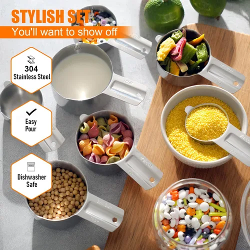 Miniatura 4 de Juego de 7 tazas medidoras apilables de acero inoxidable, resistentes, perfectas para ingredientes secos y líquidos, tazas medidoras anidables