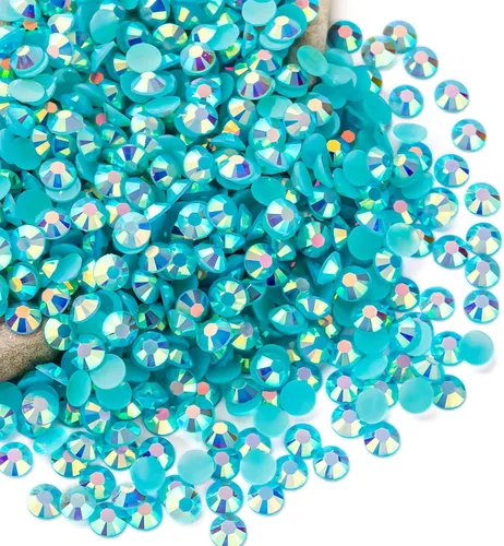 Miniatura 41 de Diamantes de imitación AB verdes a granel, 5000 piezas de diamantes de imitación de fondo plano redondos de gelatina AB sin fijación térmica, gemas