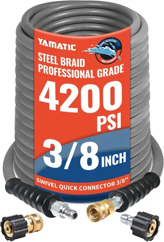 Miniatura 10 de YAMATIC Manguera de lavado a presión de 35 pies, verdadero 3/8 pulgadas de diámetro interior, 4200 PSI, agua caliente de 250 °F, manguera de goma