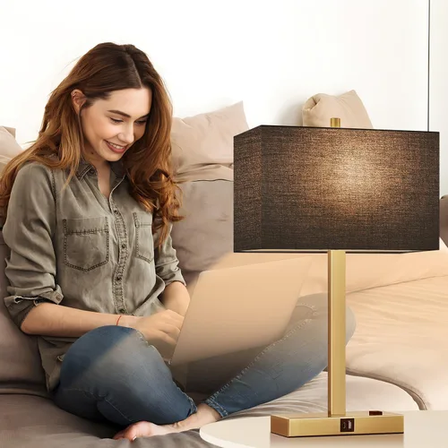 Miniatura 7 de Lynnoland Juego de 2 lámparas de noche de 21 pulgadas con tomas USB A+C y CA, control táctil, regulables de 3 vías, para dormitorio, sala de estar