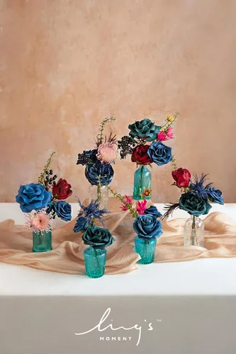 Miniatura 4 de Ling's moment Caja de Flores Falsas, Rosas de Espuma Helecho Artificial Baya Tallos de Vegetación Falsa para Ramos de Boda Centros de Mesa