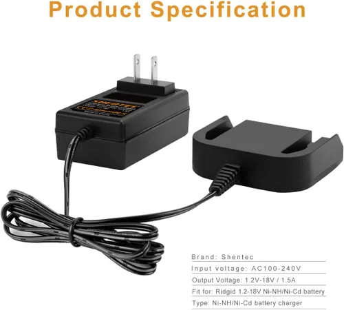 Miniatura 2 de Shentec Cargador de batería multivolt Ni-Cd/Ni-NH de 1.2-18V compatible con 12V 14.4V Ridgid 130252003 130252002 130254003 130254002 130254008
