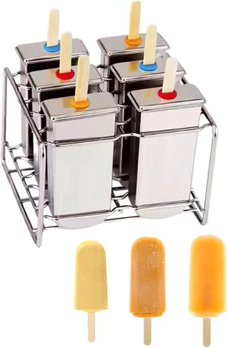 Miniatura 12 de Moldes de paletas de acero inoxidable, juego de 6 moldes para hacer helados, moldes de paletas caseras reutilizables de metal con 50 varillas