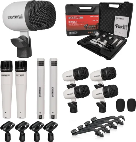 Miniatura 12 de 5 CORE Juego de micrófonos de batería de 9 piezas con 5 micrófonos de percusión dinámicos Kick Bass, Tom/Snare y 4 condensadores Hi Hat & Platillos