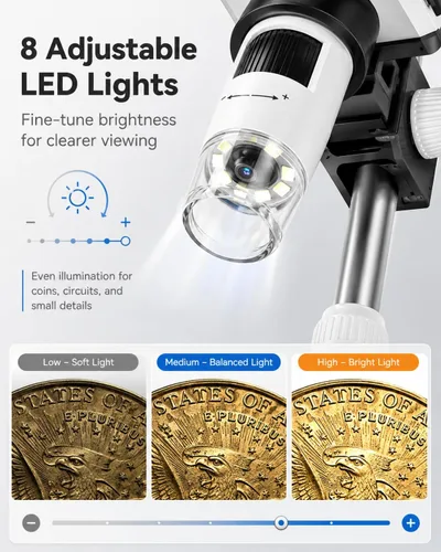 Miniatura 7 de Microscopio de monedas de 4.3 pulgadas, microscopio digital AOPICK LCD 1000X, lupa de monedas USB 1080P para monedas de error con 8 luces LED Blanco
