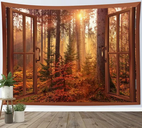 Miniatura 38 de HVEST Tapiz de noche de Halloween, tapiz para colgar en la pared, bosque embrujado con tumba y calabazas, manta de pared para dormitorio, sala