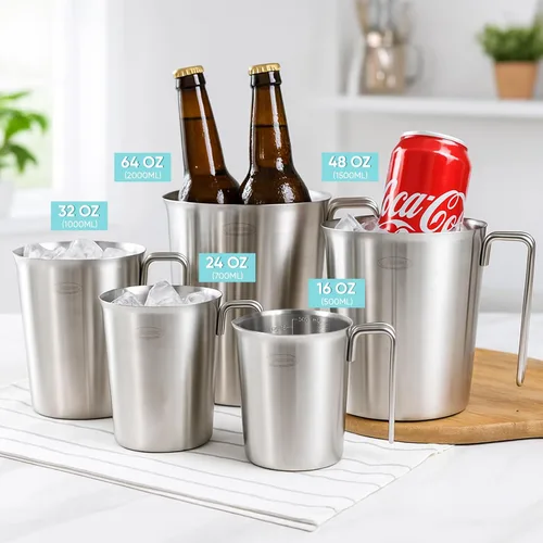 Miniatura 8 de Newness Juego de 2 tazas medidoras de acero inoxidable (3 marcas, incluye escala de taza/ml/onza) (2 y 3 tazas) taza medidora de metal con asa