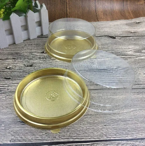 Miniatura 4 de Hewnda Paquete de 50 moldes dorados para tartas, diámetro de 3.75 pulgadas x altura de 1.25 pulgadas, mini caja de plástico transparente