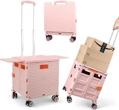 Miniatura 30 de Carrito plegable con ruedas, resistente al desgaste, sin ruido, carrito de compras con ruedas para comestibles, caja de herramientas de Caqui