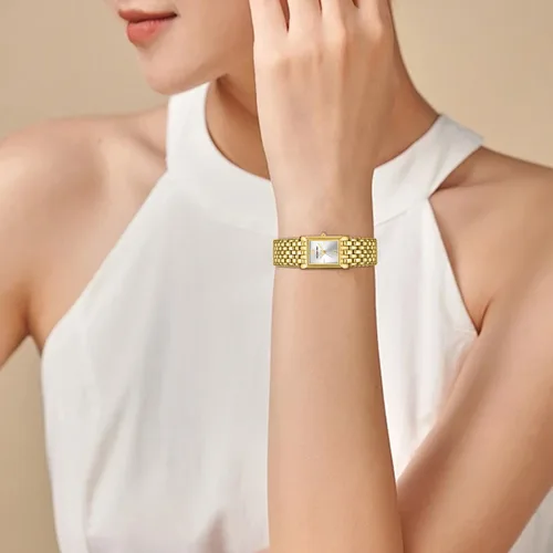 Miniatura 8 de GOLDEN HOUR Reloj de oro con pulsera rectangular vintage para mujer