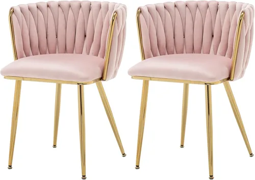 Miniatura 18 de ECHINGLE Juego de 2 sillas de comedor de terciopelo, modernas sillas de comedor tejidas tapizadas con patas de metal dorado, sillas decorativas