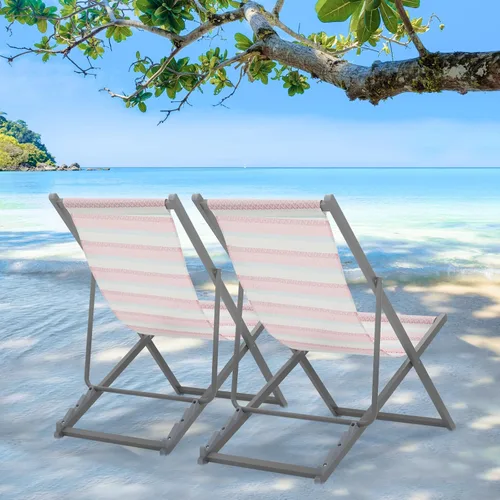 Miniatura 4 de Magshion Juego de 2 sillas plegables de playa, diseño reclinable ajustable de 4 niveles, marco de aluminio ligero, silla portátil al aire libre