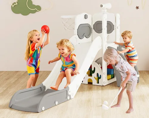 Tobogán 8 en 1, tobogán interior para niños pequeños de 1 a 3 años y juego para interiores y exteriores, con almacenamiento, escalador, telescopio,