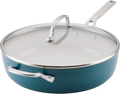 KitchenAid - Sartén para saltear/cazuela jumbo con revestimiento antiadherente de cerámica dura anodizada y base de inducción, apta para