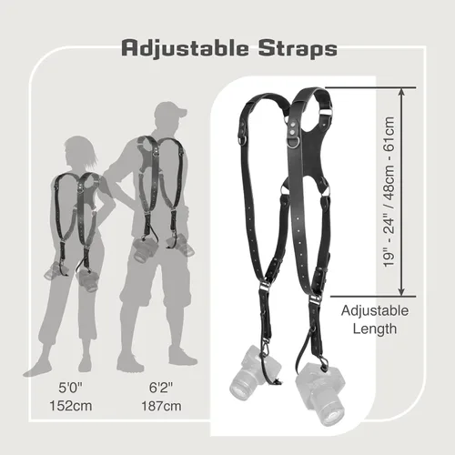 Miniatura 2 de Leather Dual Camera Harness Strap for Photographers,Adjustable Shoulder Crossbody Padded Harness for DSLR SLR Negro