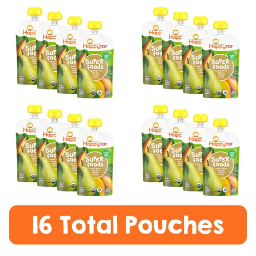 Miniatura 4 de Happy Tot Etapa orgánica 4 Super Foods Peras Mangos y espinacas + Super Chia, 4.22 onzas Bolsa (Paquete de 16) (Embalaje puede variar) Sin GMO
