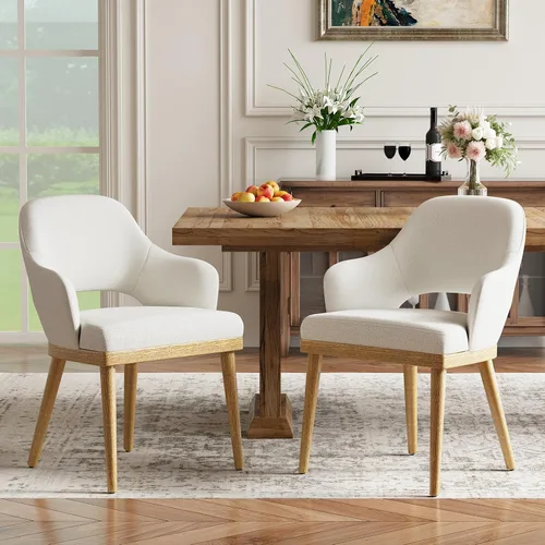 Miniatura 19 de MALOL Juego de 2 sillas de comedor de madera, silla moderna tapizada de tela para comedor, sillas laterales de cocina, silla de cena campestre