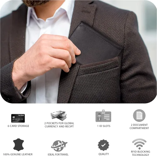 Miniatura 7 de Tri fold Leather Wallet for Men with RFID Slim Wallets for Men with 1 ID and 6 Credit card slots Front Pocket Minimalist