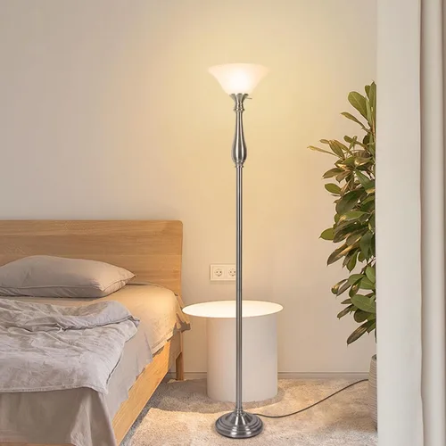 Miniatura 7 de HonoDing Torchiere - Lámpara de pie para sala de estar, lámpara de pie con pantalla de cristal de alabastro blanco, lámparas de pie de níquel