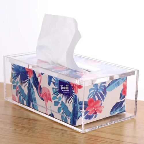 Miniatura 9 de SANRUI Caja de pañuelos faciales de acrílico transparente con tapa superior de 0.315 in, organizador rectangular para dispensadores de servilletas