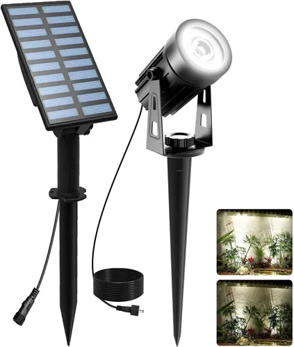 Miniatura 20 de T-SUNUS - Foco solar para jardín al aire libre, 4 en 1, luces solares IP65, impermeable, cable de 9.8 pies, panel solar separado de 5 W, Amarillo