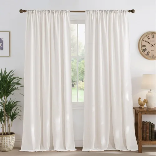 Miniatura 36 de NICETOWN - Cortinas gruesas de lino para sala de estar, juego de 2 paneles, con trabilla trasera/bolsillo para barra y cinta de pliegues, privacidad