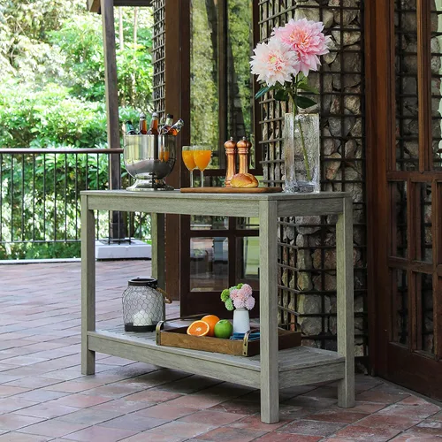 Miniatura 2 de Cambridge Casual Mesa consola West Lake de madera maciza para exteriores, acabado gris desgastado