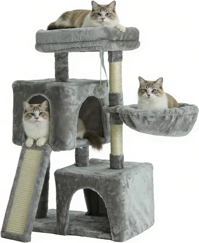 Miniatura 15 de Árbol para gatos de 35.8 pulgadas con cama doble para gatos y hamaca, rascador de felpa con plataforma cómoda para dormir y pelota de juguete