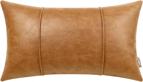Miniatura 30 de BRAWARM Fundas de Almohada Decorativa de Cuero Café de 22 x 22 Pulgadas - Funda de Almohada de Piel Sintética con Ribetes, Almohada Decorativa