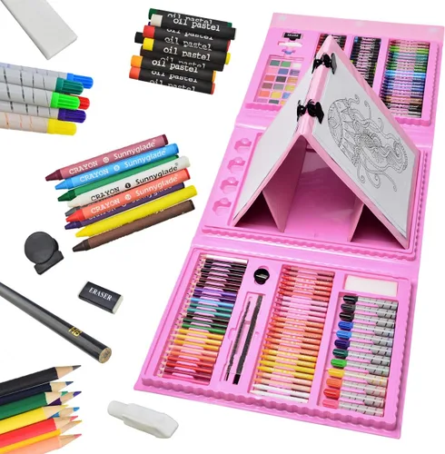 Miniatura 9 de Sunnyglade Juego de Arte de Caballete Tríptico de Doble Cara de 185 Piezas, Caja de Arte de Dibujo con Pasteles al Óleo, Crayones, Lápices de Verde