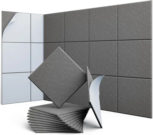 Paquete de 12 Paneles Acústicos de 12" X 12" X 0.4" para Absorción de Sonido de Pared, Paneles de Sonido Cuadrados Autoadhesivos, de Alta Densidad