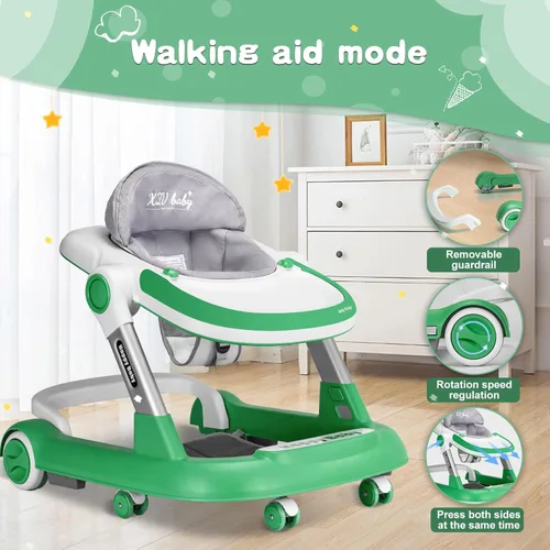Miniatura 7 de Andador para bebés con ruedas 3 en 1, centro de actividades plegable con ruedas silenciosas, 10 alturas ajustables, centro de actividades anticaídas