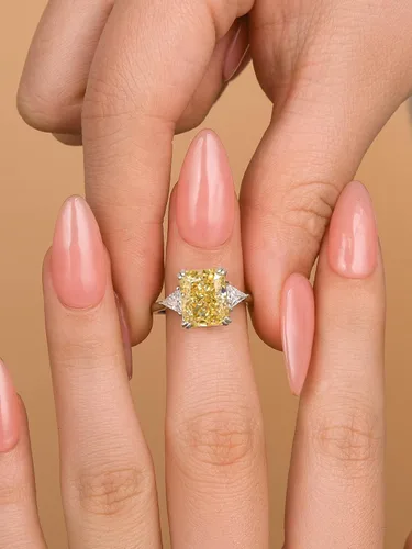 Miniatura 6 de 4.0CT Anillo de compromiso amarillo de corte radiante, rosa, transparente, anillo de compromiso S925 con piedras preciosas de color de 3 piedras