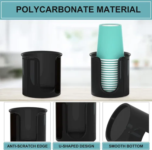 Miniatura 4 de Portavasos de baño, paquete de 2 dispensadores de tazas de 3 onzas para encimera de tocador de baño, dispensador pequeño de vasos de papel para Negro